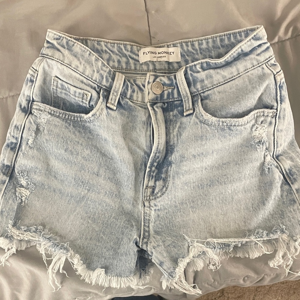 Flying Monkey Faded Blue Frayed Jean Shorts